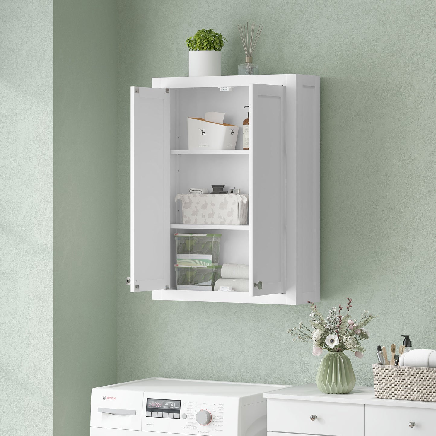 HOMCOM Bathroom Wall Cabinet with Adjustable Shelves - White