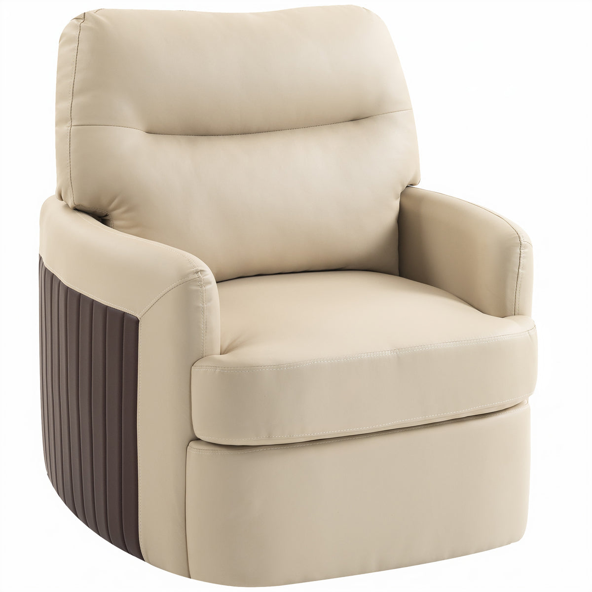 HOMCOM 360Â° Swivel Accent Chair, Modern Armchair with Thick Cushion, PU Leather Upholstered, Cream White Default Title