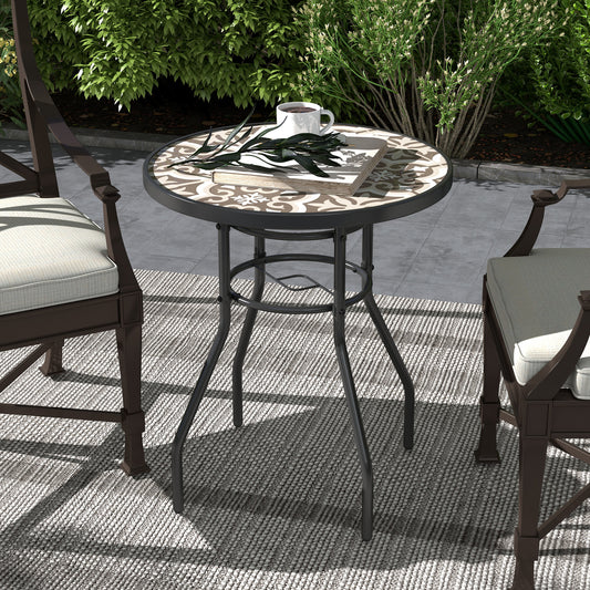Outsunny 60 Garden Table, with Glass Printed Tabletop - Brown