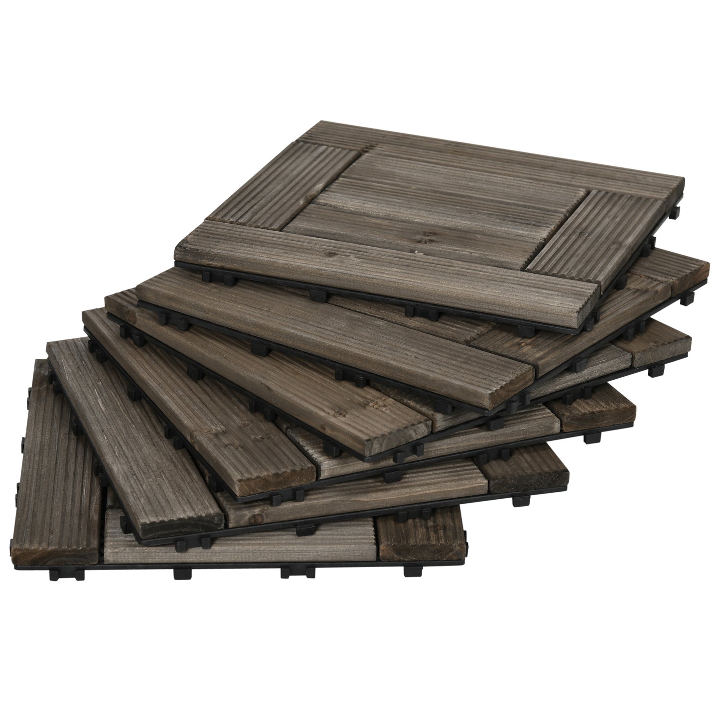 Outsunny 27 Pcs Wooden Interlocking Decking Tiles, 30 x 30 cm Outdoor Flooring Tiles, 2.5ãŽ¡ per Pack, for Patio, Balcony, Terrace, Hot Tub, Charcoal Grey
