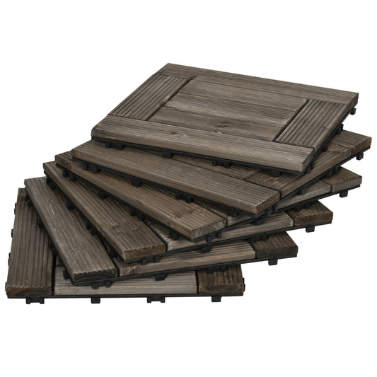 Outsunny 27 Pcs Wooden Interlocking Decking Tiles, 30 x 30 cm Outdoor Flooring Tiles, 2.5ãŽ¡ per Pack, for Patio, Balcony, Terrace, Hot Tub, Charcoal Grey