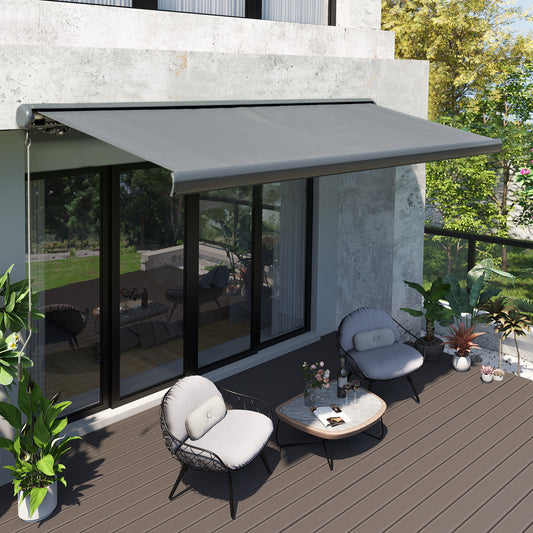 Outsunny 3.5 x 3m LED Light Full Cassette Case Electric Awning for Home Sun Shade with 40m Remote Controller, Grey