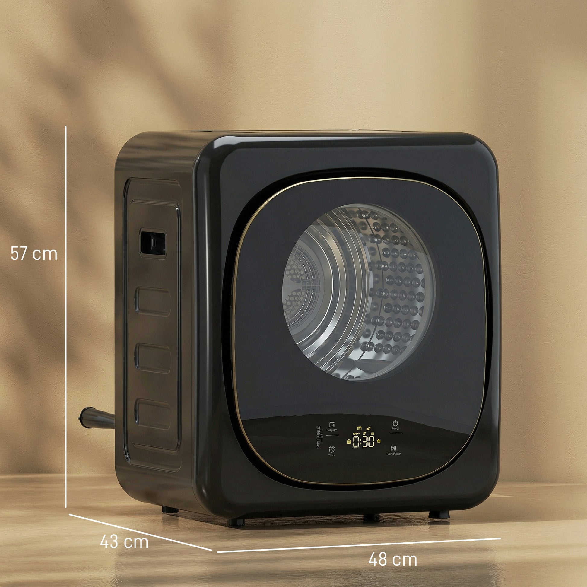 HOMCOM 4kg Vented Tumble Dryer with 5 Drying Mode, 800W Compact Freestanding Front Tumble Dryer Black