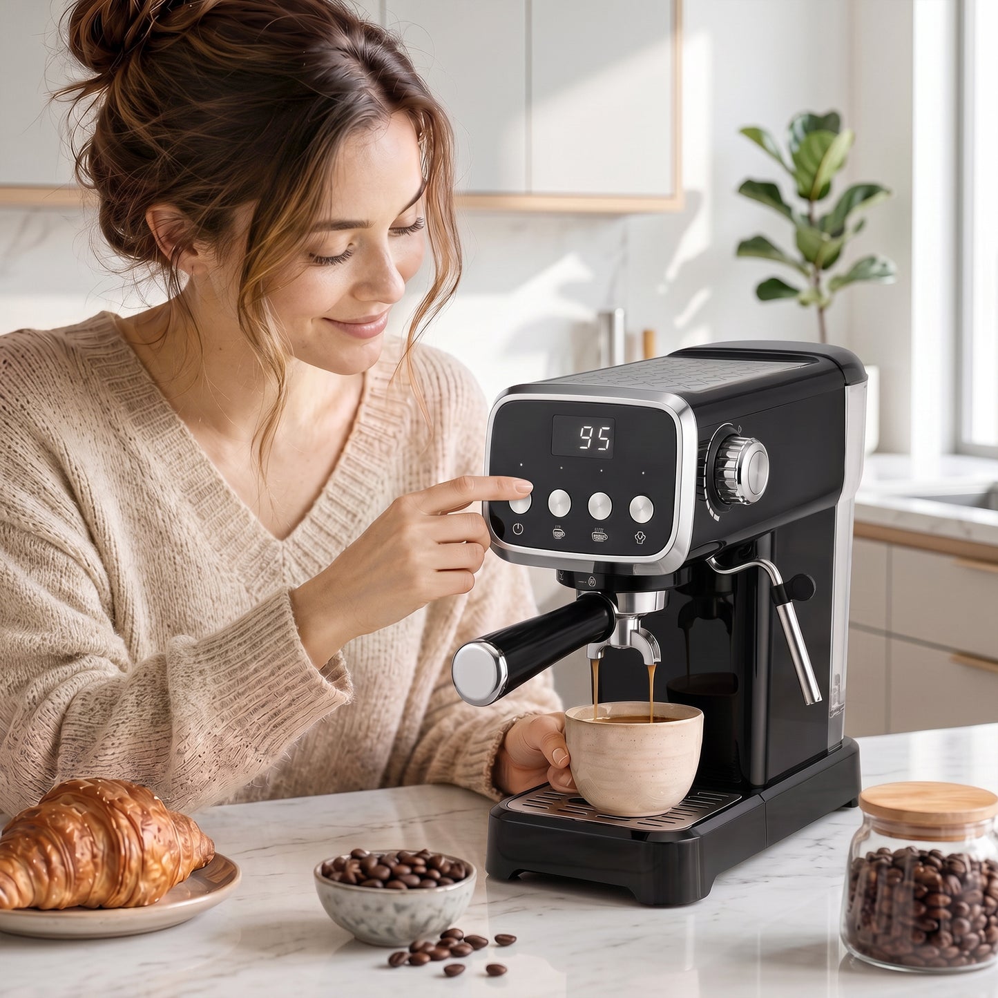 HOMCOM Espresso Machine, 20-Bar Cappuccino Coffee Maker with Frother Wand, 1.2 L Water Tank, Black