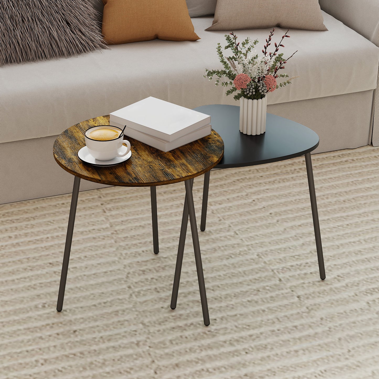 HOMCOM Nesting Side Table Set of 2 - Rustic Brown