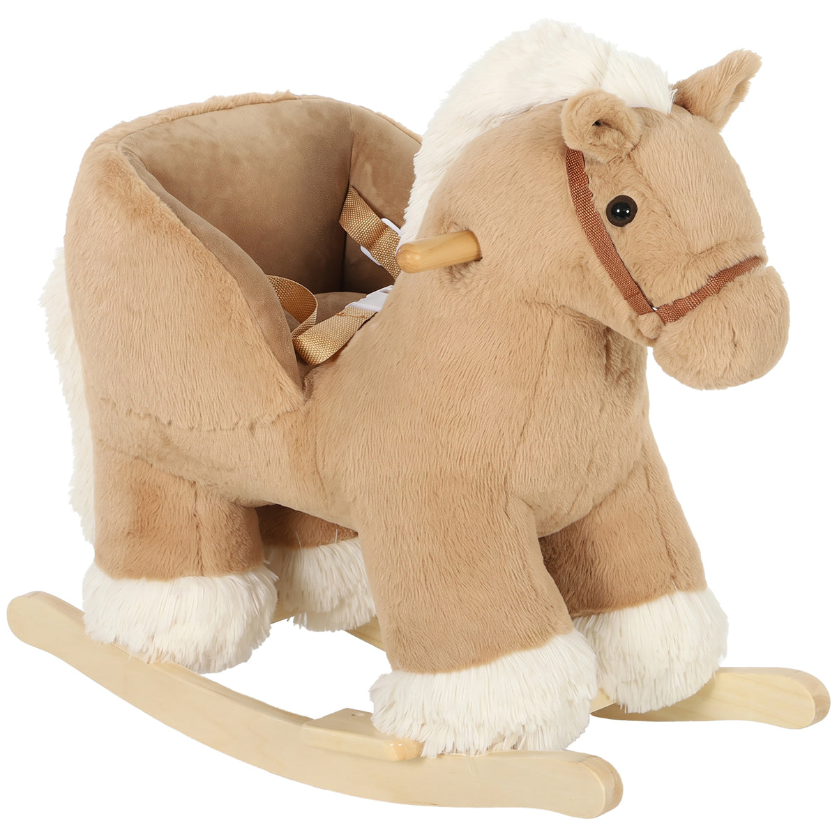 AIYAPLAY Kids Rocking Horse, Children Plush Ride On Animal Rocker w/Sound, Seat Belt, Wood Base Seat for Toddlers 18-36 M, Brown Default Title