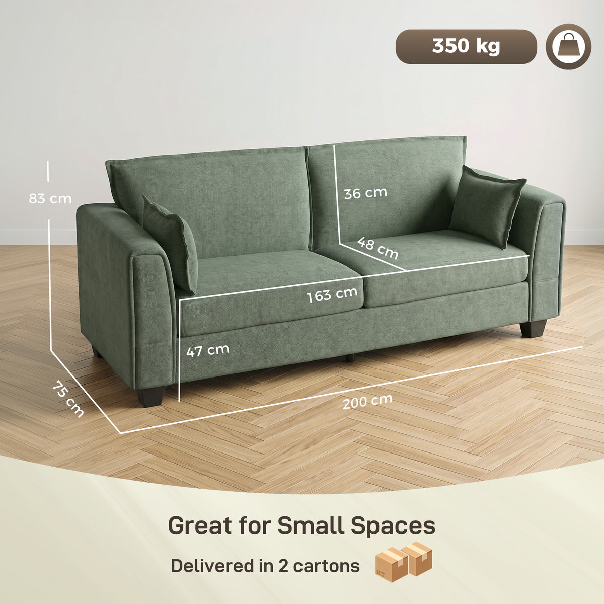 HOMCOM 3 Seater Sofa, Linen Upholstered Sofa Couch with Spring Cushions, Thick Padding, Wide Padded Armrests, Green