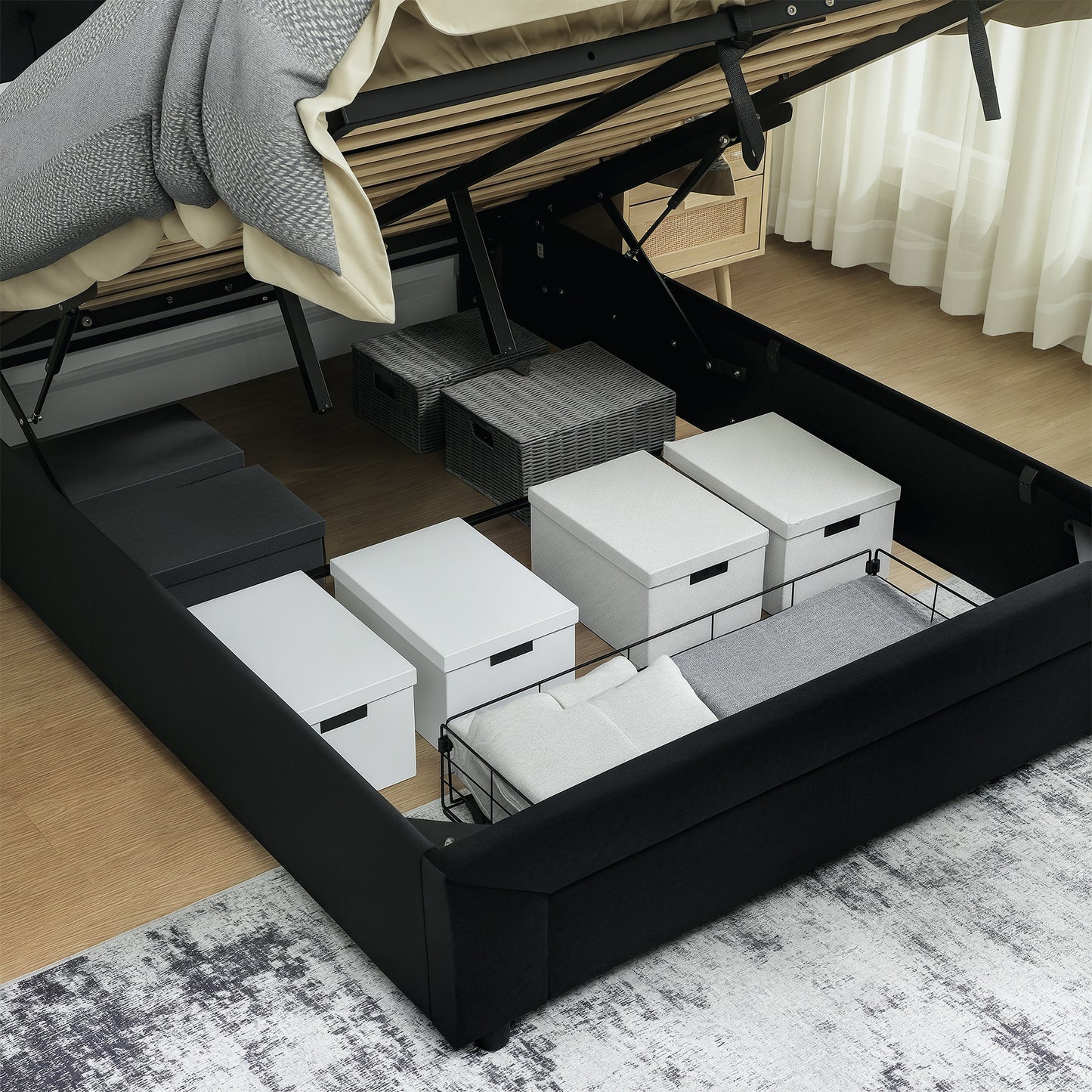 HOMCOM Double Ottoman Bed Frame, with Front Drawer - Black