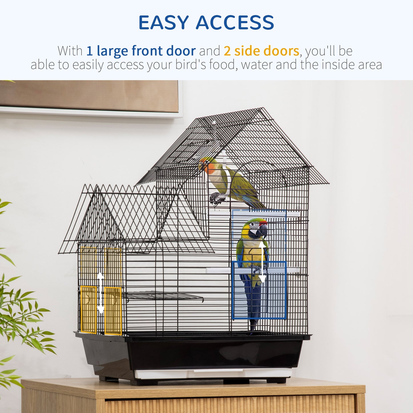 PawHut Metal Bird Cage for Finch, Canary w/ Food Containers, Swing Ring, Tray, Handle, 39 x 33 x 47cm