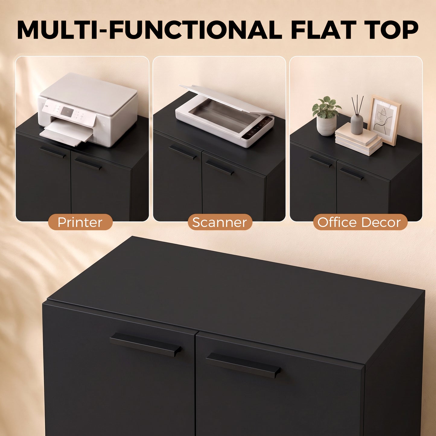 HOMCOM 120 cm Tall Storage Cabinet Cupboard, 3-Tier File Organiser Wooden Filing Cabinet, Black