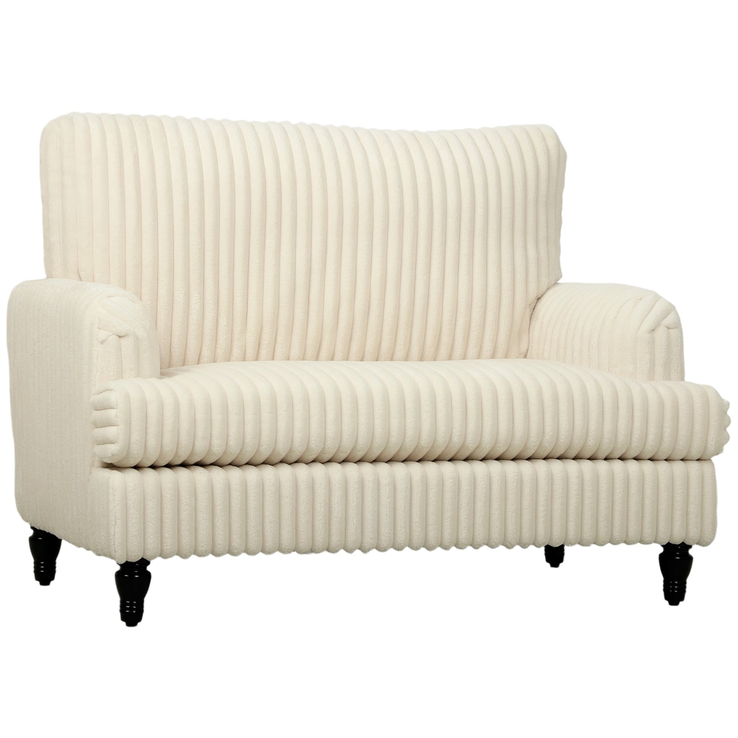 HOMCOM Corduroy Single Sofa Armchair, Modern Accent Chair with Stripes, Turned Legs and Wide Seat, Cream