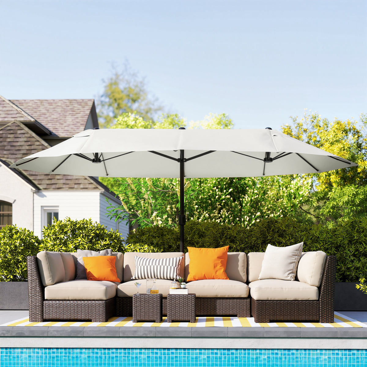 Outsunny 4.6m Double Garden Parasol - Beige