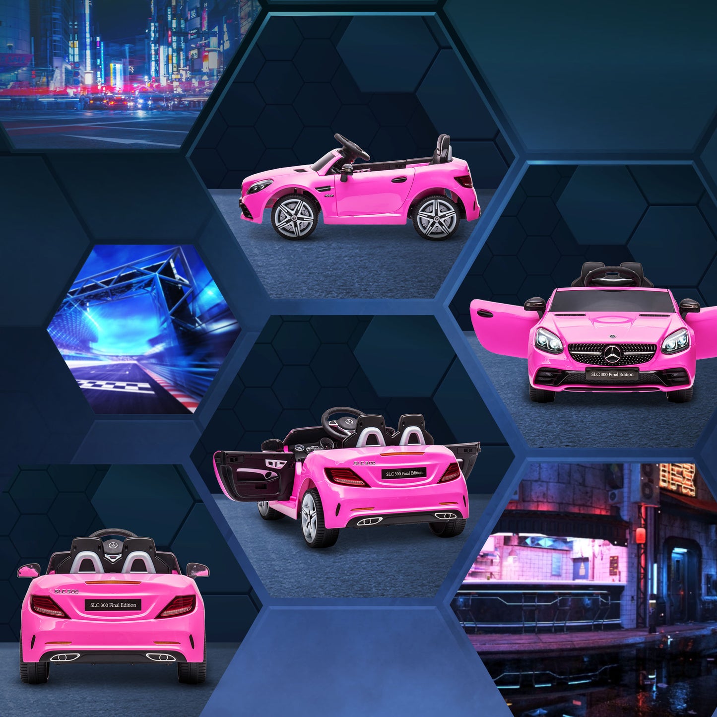 HOMCOM Benz SLC 300  Licensed 12V Kids Electric Ride On, with Music, Remote Control, LED Headlights, Horn, Pink