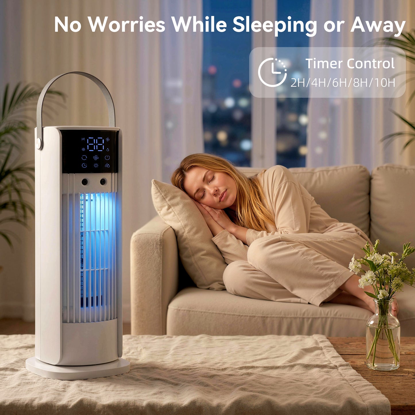 HOMCOM Tower Fan for Bedroom, 16 Inch Mist Desktop Fan with DC Motor, 3 Speeds, 90Â° Oscillation, 10H Timer, for Home Office
