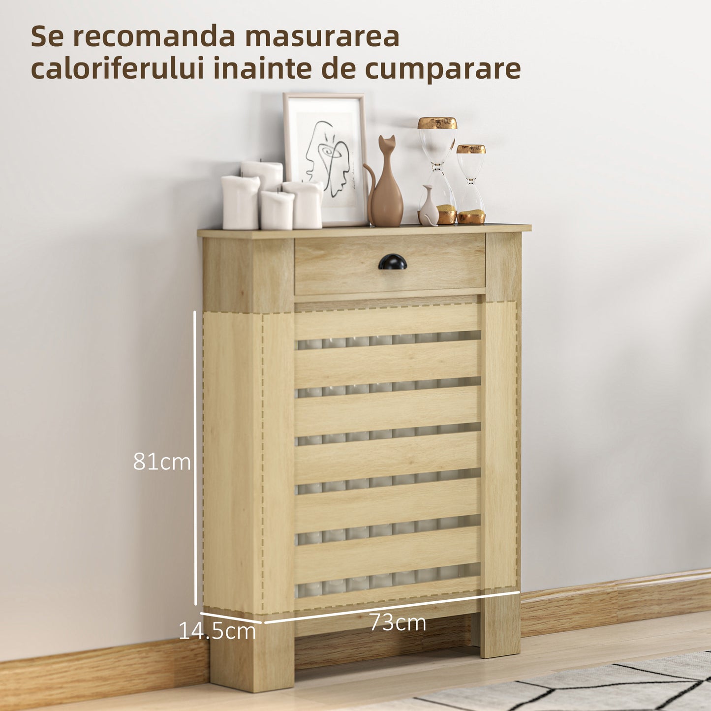 HOMCOM 95.5H x 78Wcm Radiator Cover, with Drawer - Oak
