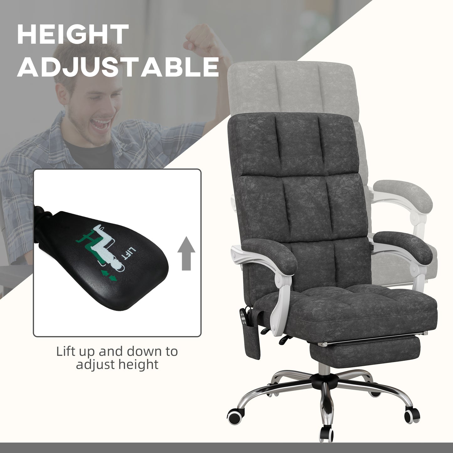 Vinsetto Massage Office Chair, Ergonomic Desk Chair, Comfy Work Study Chair with Heat, Padded Seat, 135Â° Reclining Back and Footrest for Home Office, Charcoal Grey
