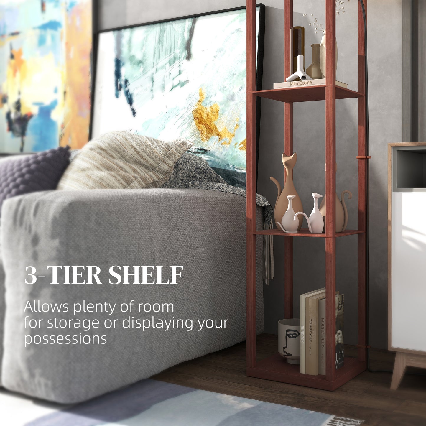 HOMCOM Three-Shelf Standing Lamp - Brown/White
