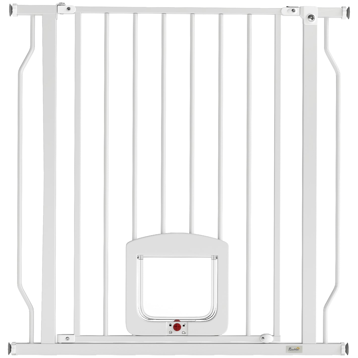 PawHut Adjustable Pet Gate with Cat Door, Pressure Fit Barrier for Doorway and Hallway, 75-85 cm, White Default Title