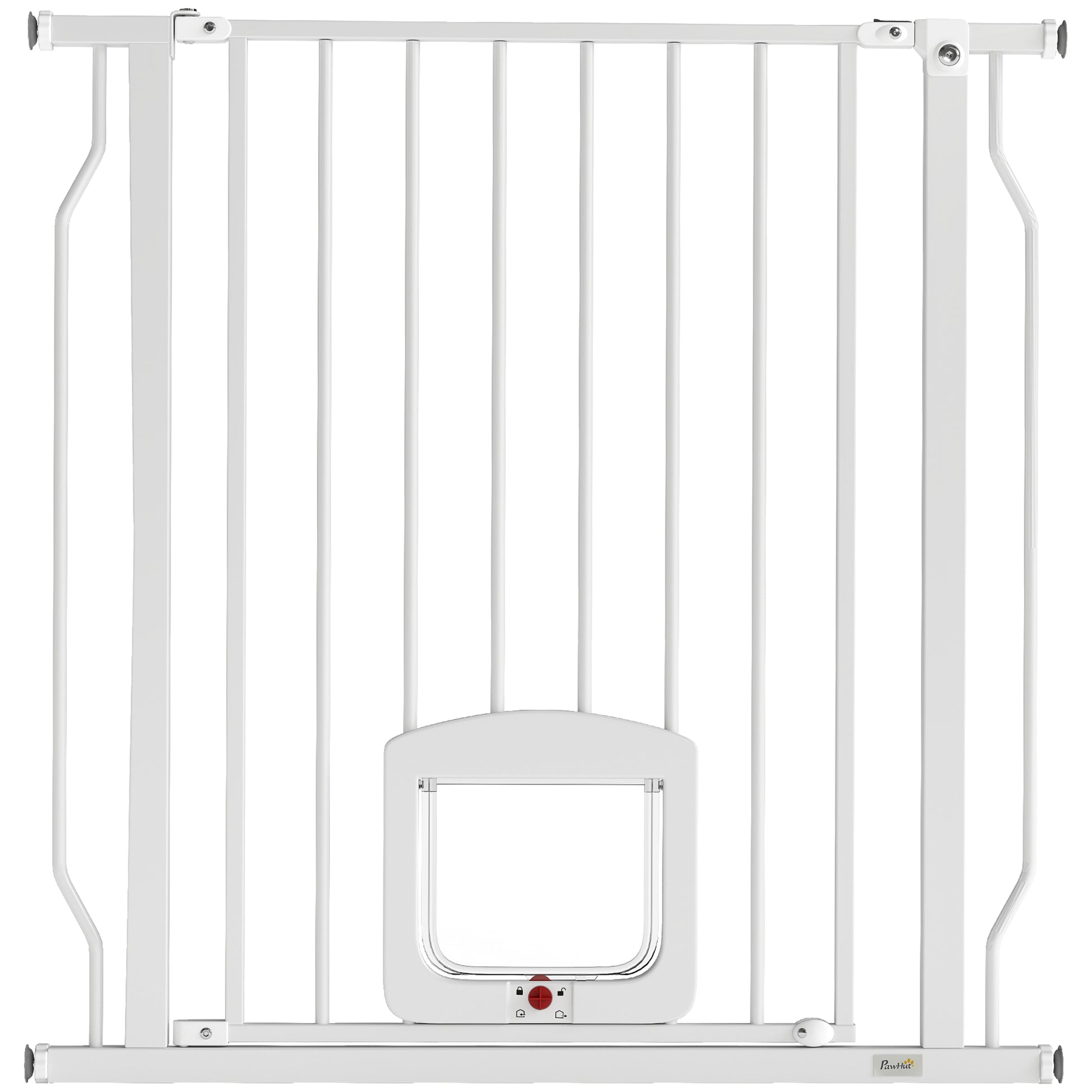 PawHut Adjustable Pet Gate with Cat Door, Pressure Fit Barrier for Doorway and Hallway, 75-85 cm, White Default Title