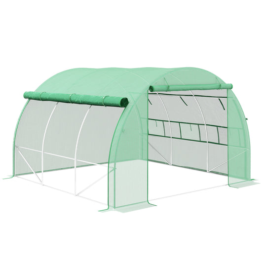 Outsunny Polytunnel Greenhouse Walk-in Grow House Tent with Roll-up Sidewalls, Zipped Door and 6 Windows, 3x3x2m Green