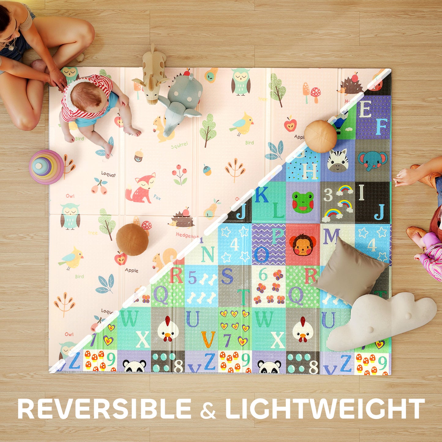 AIYAPLAY Foldable Baby Play Mat Double-Sided, Reversible Foam Soft Crawling Mat for Toddlers, for Bedroom, Nursery and Playroom