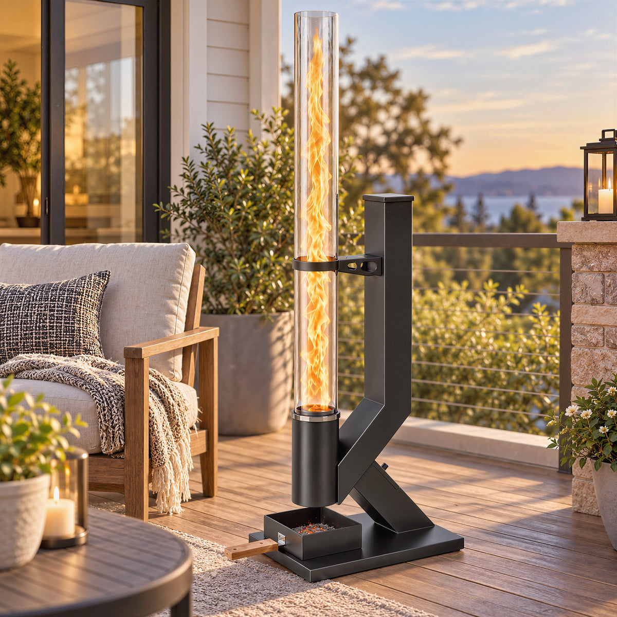 Outsunny Wood Pellet Heater, 13 kW Outdoor Pellet Heater Stove with Glass Tube, 2.4 kg Capacity Hopper, Ash Tray, Black