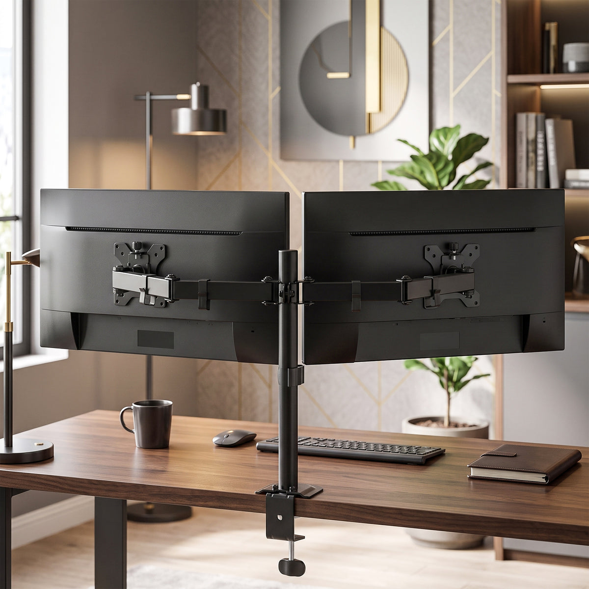 HOMCOM Dual Monitor Stand for 2 Screens up to 32", Height Adjustable Monitor Riser with Tilt, Swivel & 360Â° Rotation
