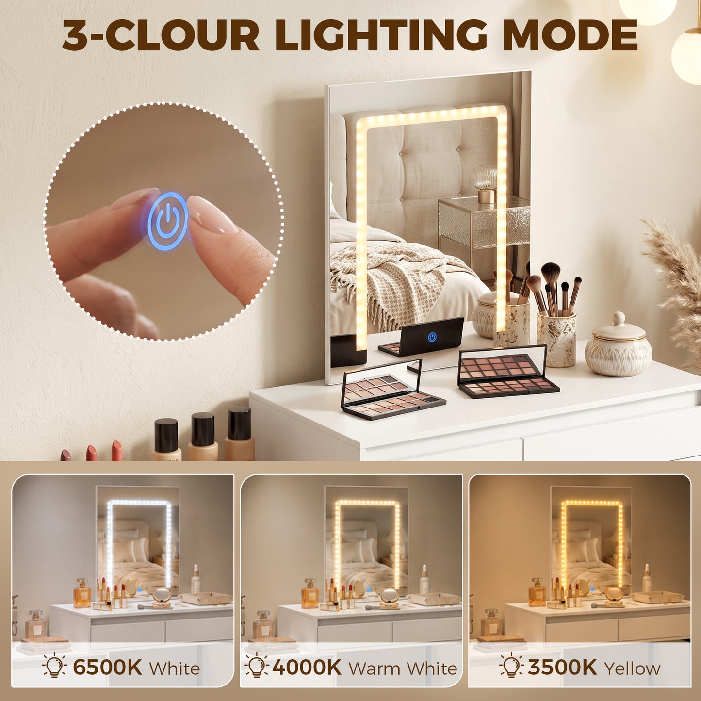 HOMCOM Vanity Makeup Desk LED Mirror Dressing Table Large Storage 5 Drawers White