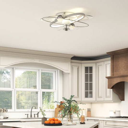 HOMCOM Ceiling Fan with Light and Remote, 3 Colour Temperatures, LED Mount Ceiling Fan Light for Bedroom, Silver Tone