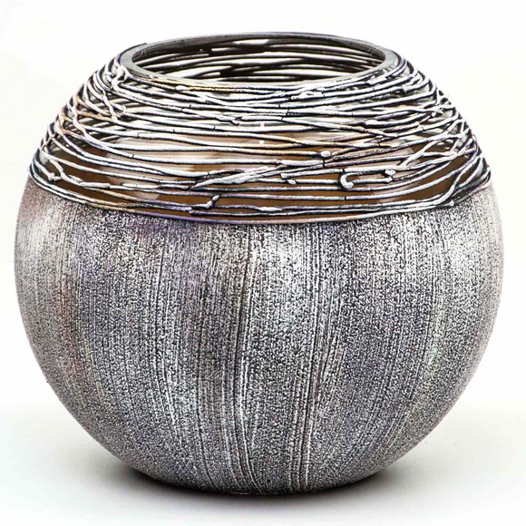Art Decorated Gray Glass Vase for Flowers | Painted Art Glass Round Vase | Interior Design Home Room Decor | Table vase 6 inch | 5578/180/sh228