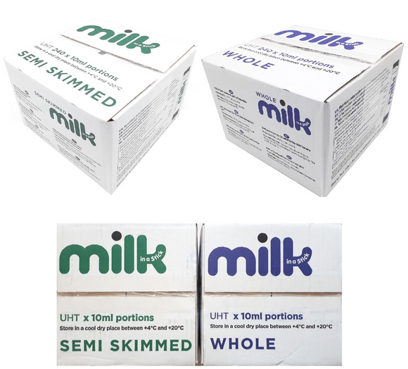 240x Semi Skimmed Whole Milk 10ml Sticks Long Life Portions Sachets Lakeland