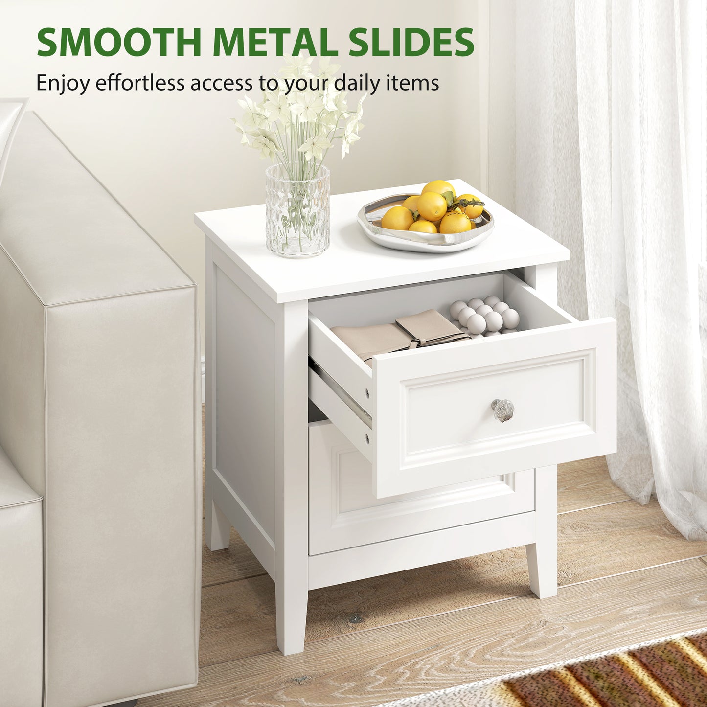 HOMCOM Nightstand with 2 Drawers Modern Bedside Table for Bedroom Living Room White