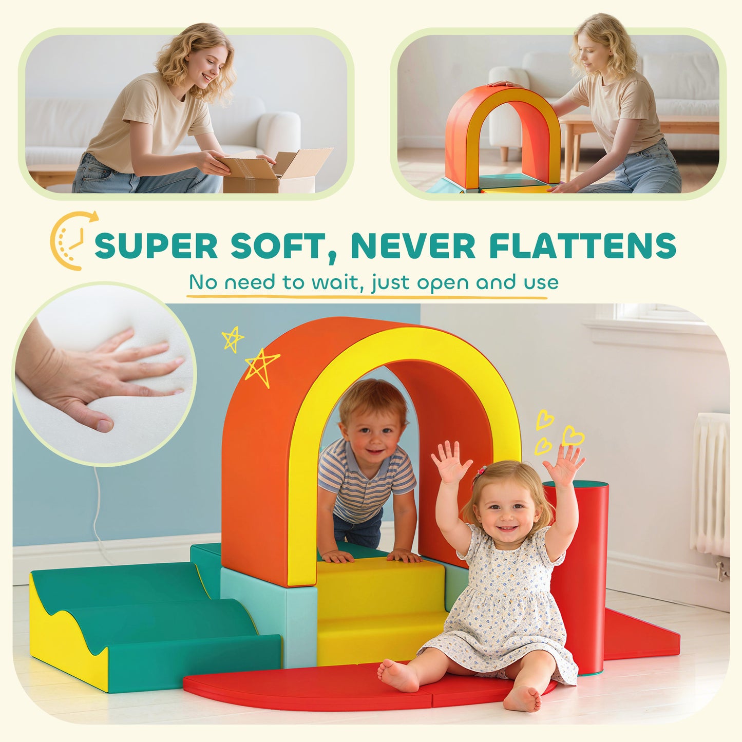 AIYAPLAY Kids Soft Play Set, 10PCs PU Leather Foam Climbing Blocks for Climb and Crawl, Educational Toys for Motor Development