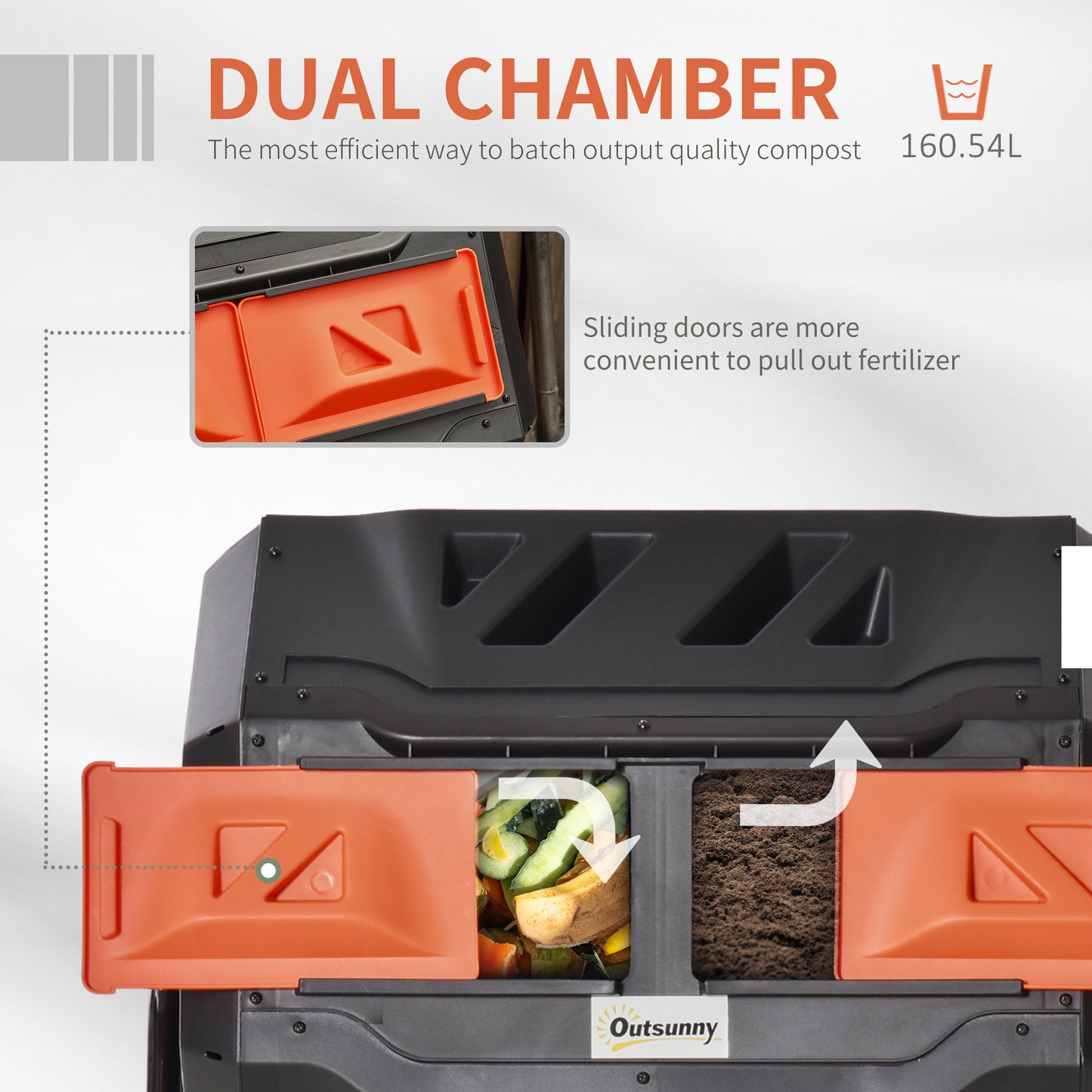 Outsunny 160L 360Â° Rotating Dual Chamber Composter - Orange