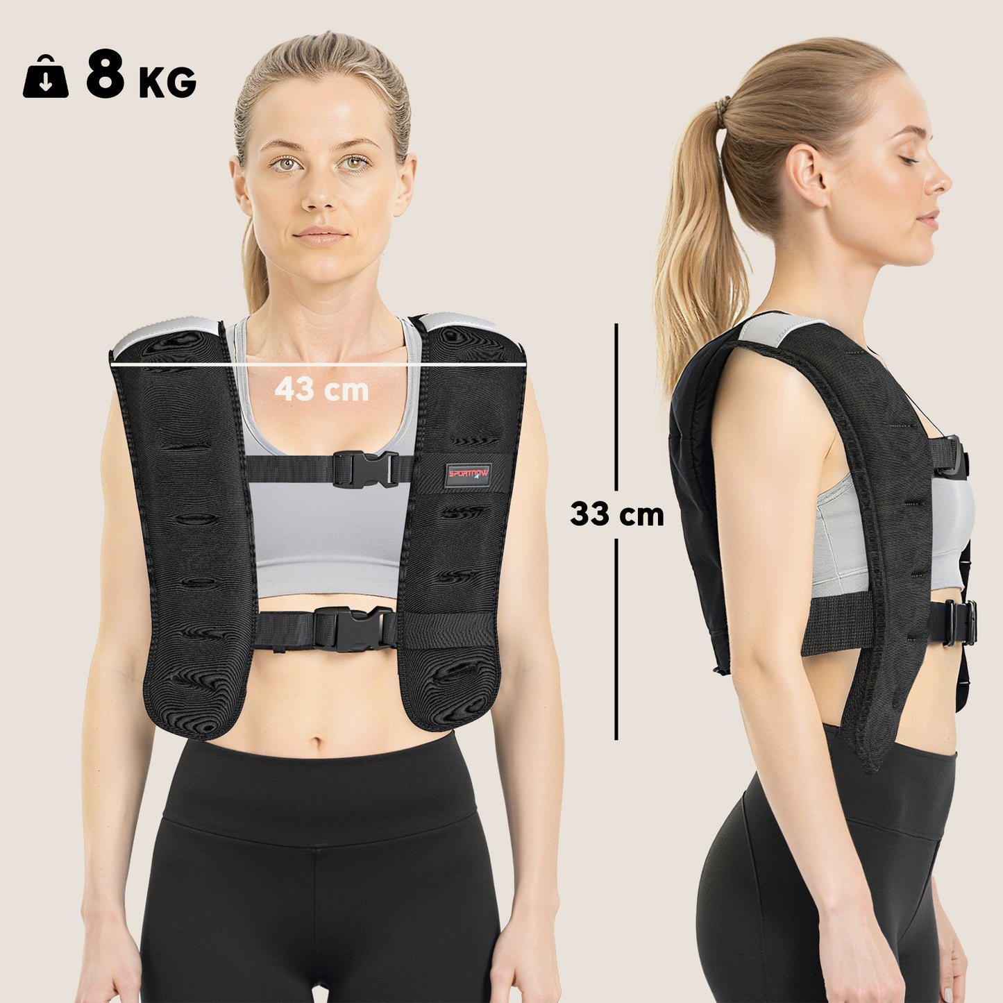SPORTNOW Weighted Vest, 8 kg Weight Vest with Adjustable Straps, Reflective Strips, Black