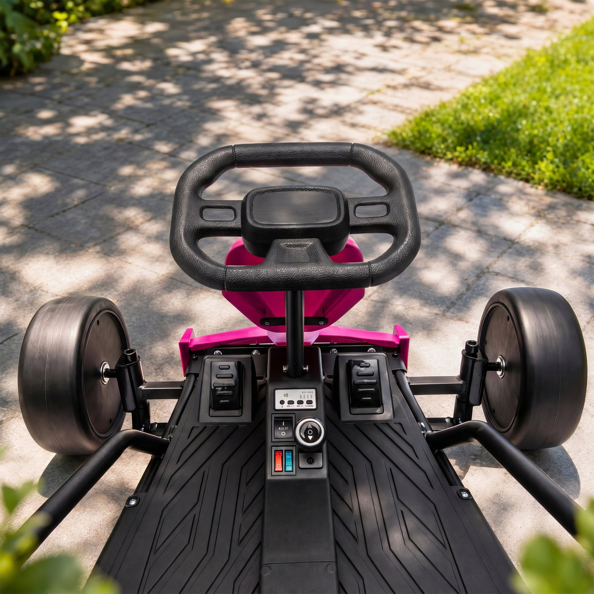 AIYAPLAY 24V Electric Go Kart for Kids, Ride On Racing Go Kart with Dual 150W Motors, 12KM/H Max Speed for Ages 6-14, Pink