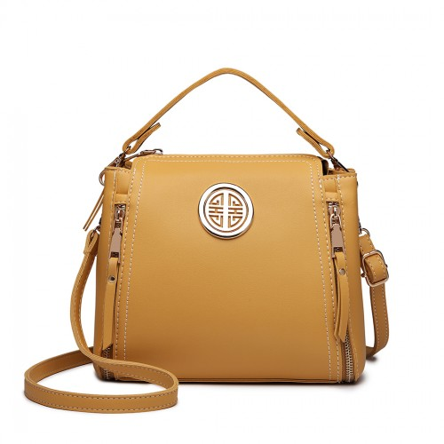 E1851 - Miss Lulu Leather Look Dual Zipped Handbag - Yellow