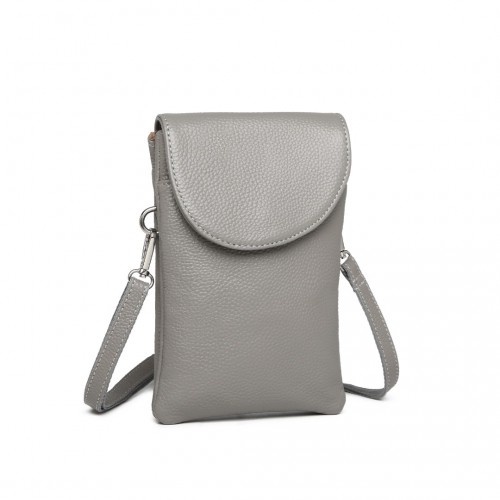 LB2140 - Miss Lulu Touch Screen Genuine Leather Small Crossbody Bag - Grey