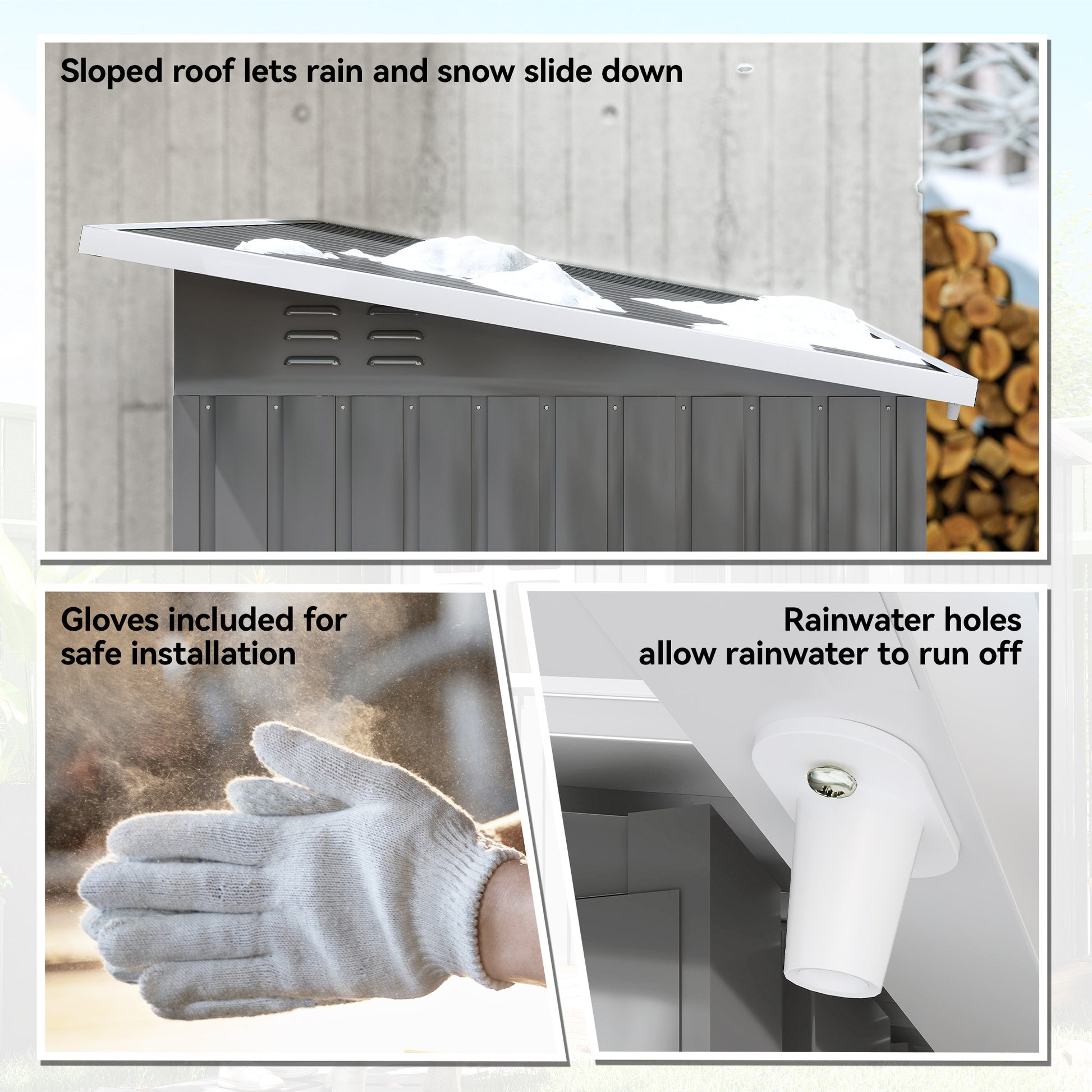 Outsunny 7 x 4ft Eco-friendly Galvanised Steel Garden Shed, with Lock and Gloves, 40kg/ãŽ¡ Snow Capacity - Grey
