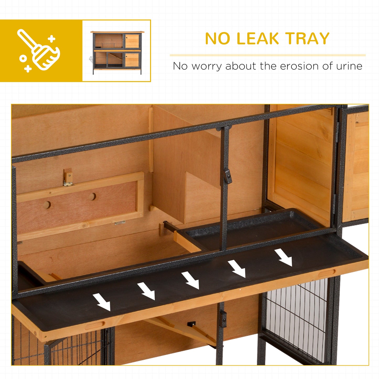 PawHut Rabbit Hutch Outdoor Guinea Pig Hutch Bunny Cage Metal Frame with  No-Leak Tray Openable Roof Light Yellow 122 x 50 x 101cm