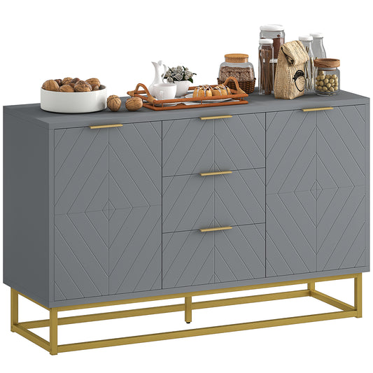 HOMCOM Sideboard with 3 Drawers and Adjustable Shelves for Living Room - Grey
