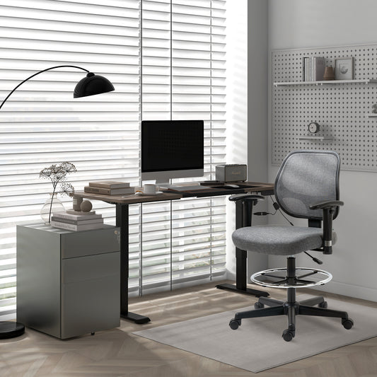 Vinsetto Drafting Chair, Fabric Office Chair, Ergonomic Painting Chair with Height Armrest Adjustable and Foot Ring, 360Â° Swivel Stool Chair for Standing Desk, Grey