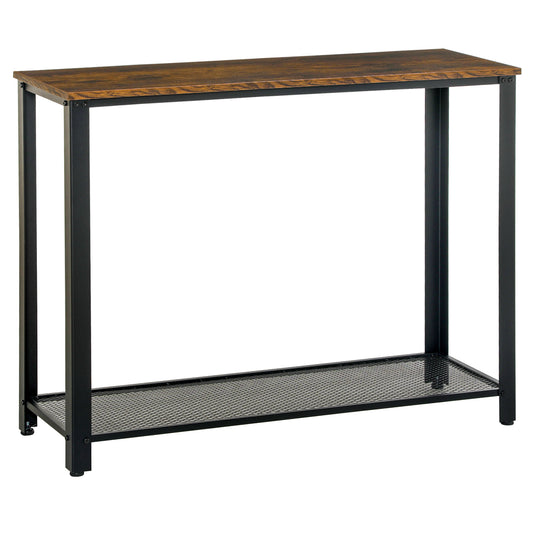 HOMCOM Industrial Console Tableï¼ŒEntryway Table w/Bottom Mesh Shelf Metal Frame Vintage Sofa Table for Hallway, Living Room, Rustic Brown