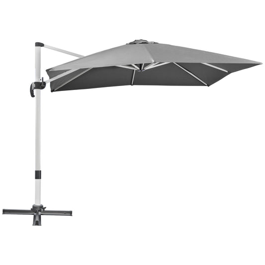 Outsunny 3 x 3(m) Cantilever Roma Parasol, Square Garden Umbrella with Cross Base, Crank Handle, Tilt, 360Â° Rotation and Aluminium Frame, Grey
