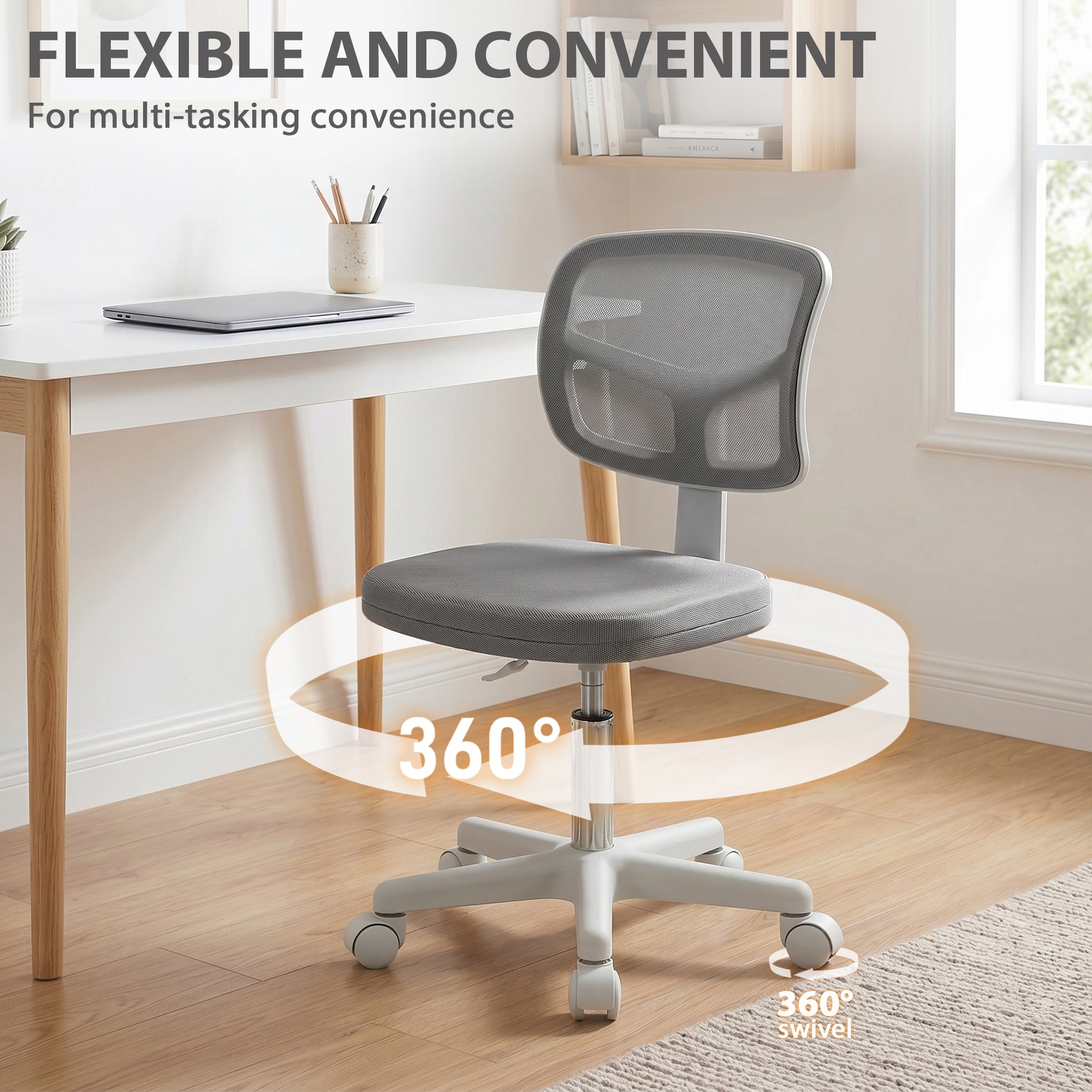 Vinsetto Small Office Chair without Arms, Ergonomic Swivel Mesh Desk Chair with Curved Back, Dark Grey