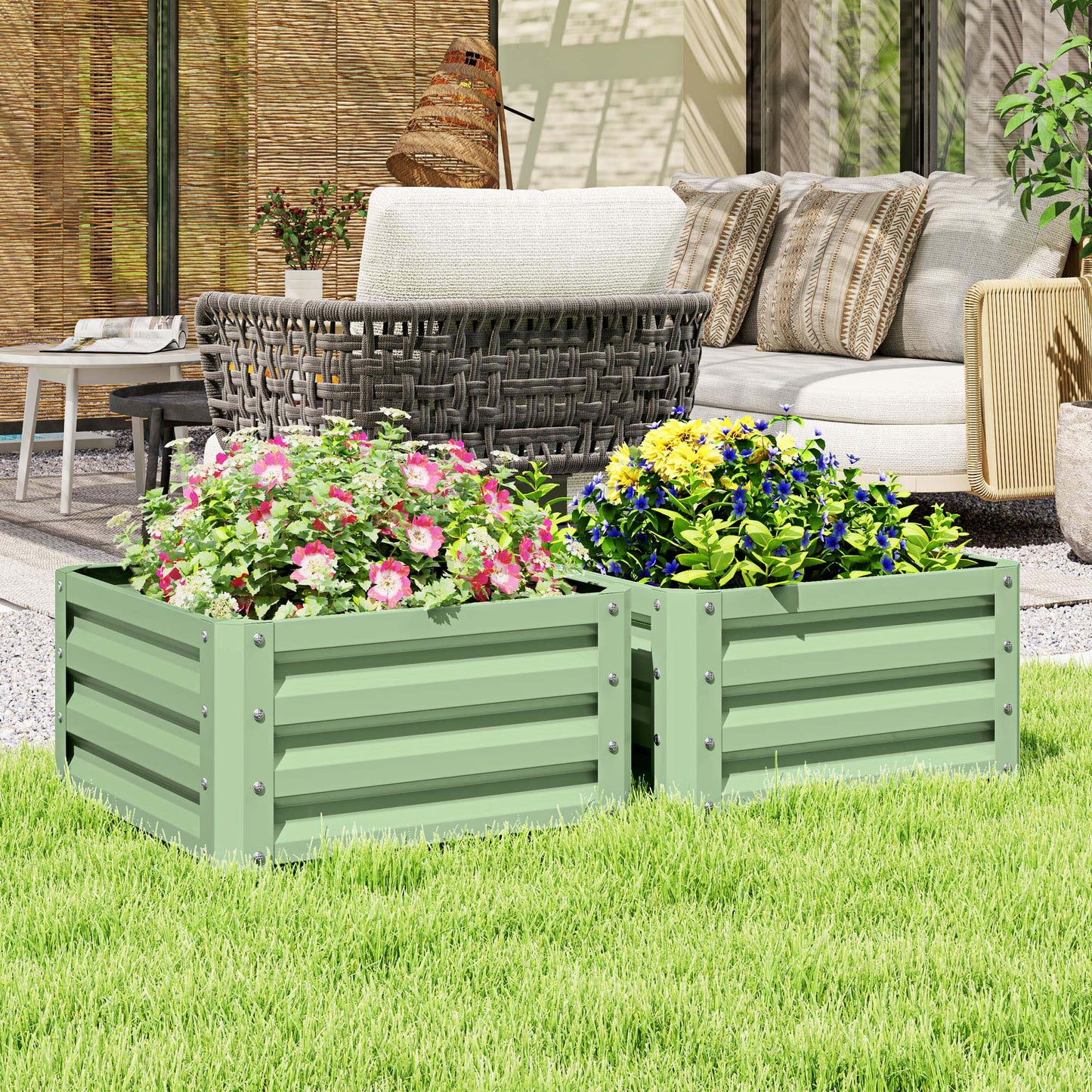 Outsunny Set of Two 60 x 60cm Steel Planter Boxes - Light Green