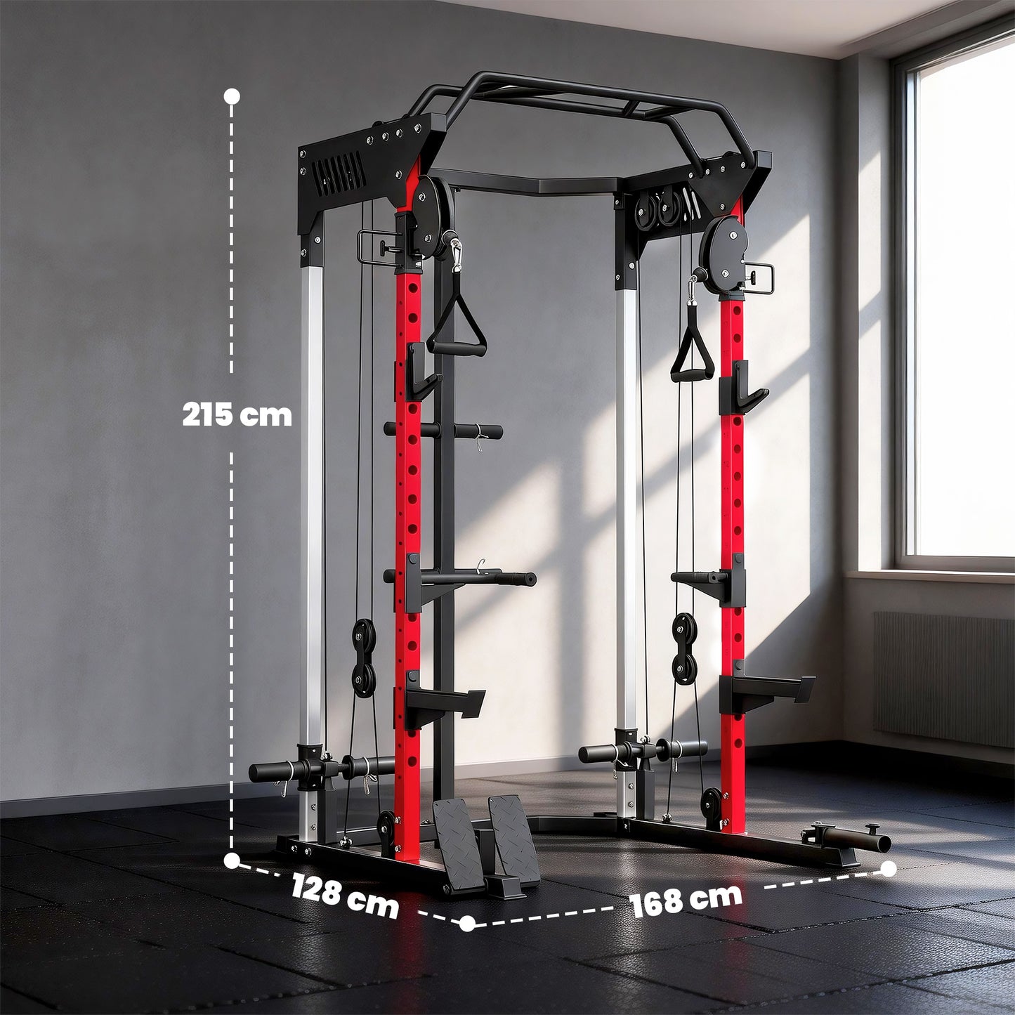 SPORTNOW Power Cage, Power Rack with Adjustable Cable Pulley System, Pull-Up Bar, Dip Station, Landmine