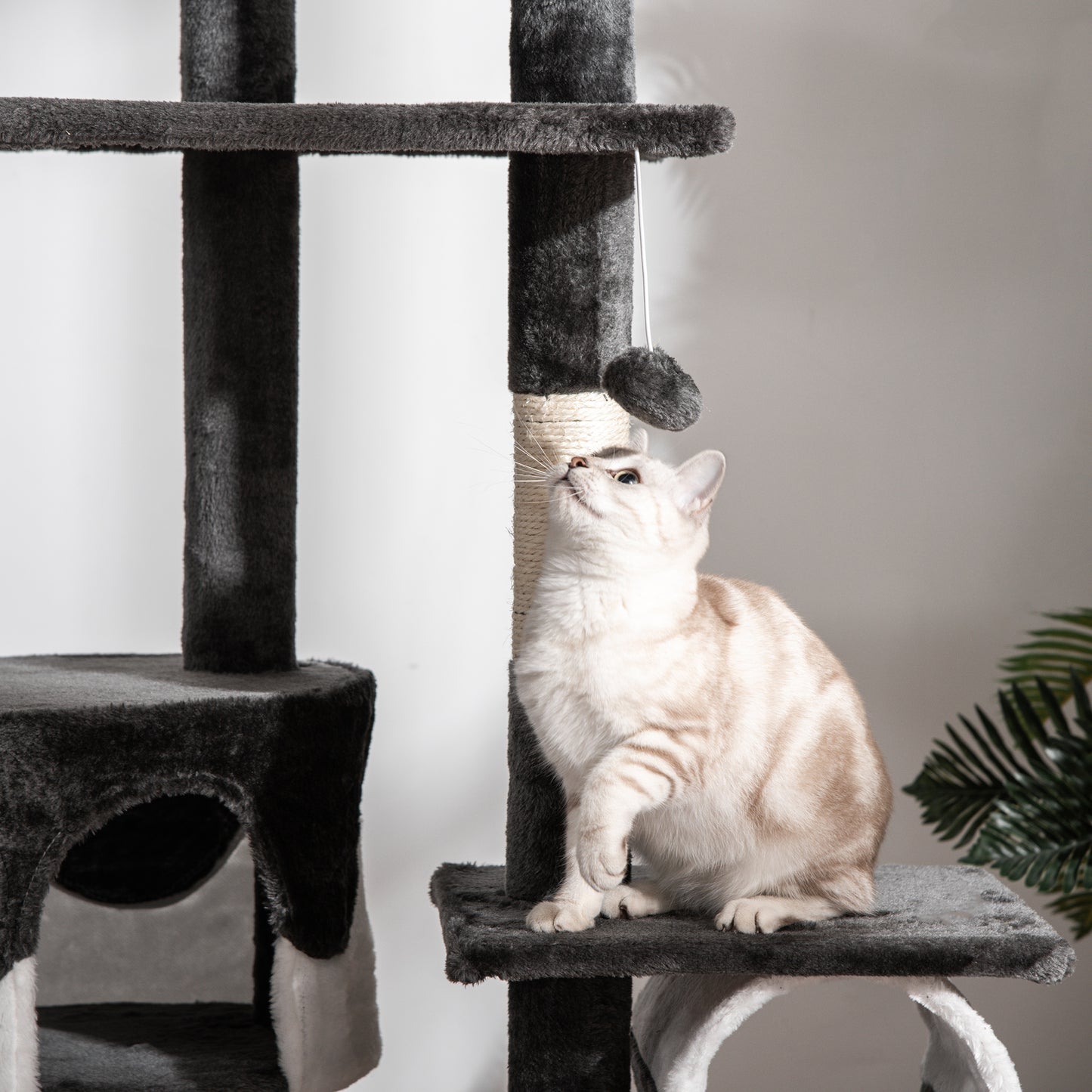 PawHut Floor-to-Ceiling Cat Tree for Indoor Cats, 240-260cm Adjustable Cat Tree - White