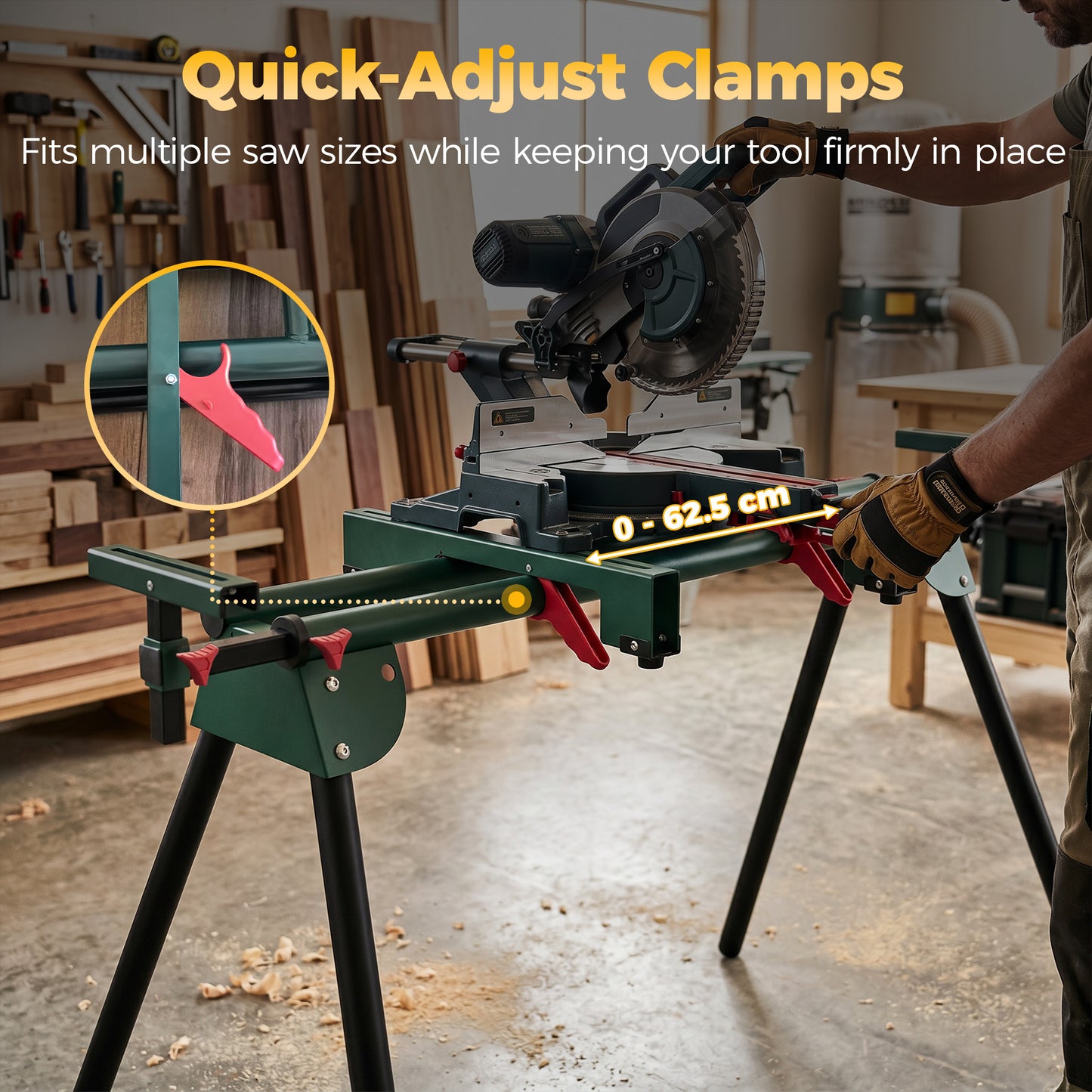 HOMCOM Universal Mitre Saw Stand with Adjustable Rollers and Support Arms, Portable Miter Saw Stand with Folding Legs