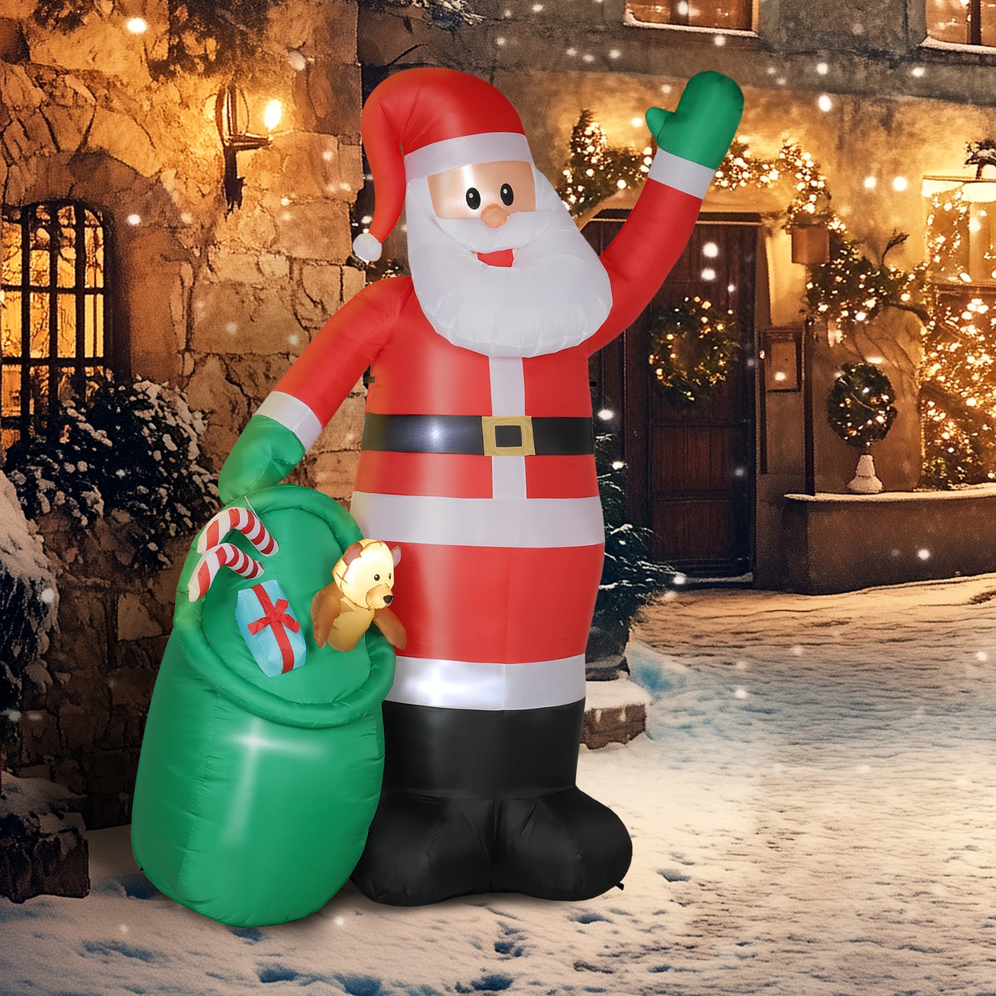 Outsunny 9ft/275 cm Christmas Inflatable Santa with Bear Sack, Giant Christmas Blow Up Decoration with Built-in LED Lights for Garden, Indoor Outdoor Home Decor